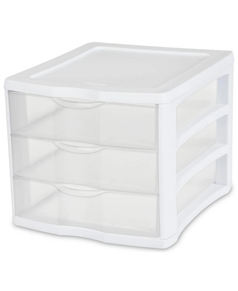 Sterilite 3 Clear Drawer Desktop Storage Unit Home Tabletop Organizer, 4 Pack