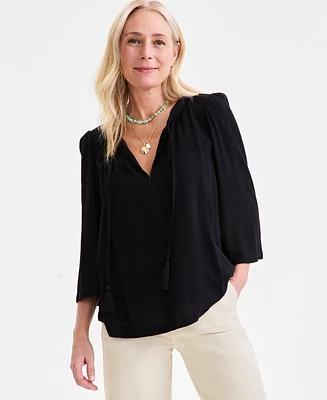 Style & Co Women's Split-Neck 3/4-Sleeve Top