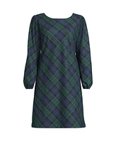 Lands' End Women's Brushed Flannel Scoop Neck Long Sleeve Above Knee Dress