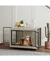 PawHut 39" Dog Crate Furniture on Wheels, for Large Dogs,