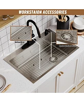 Casainc 33inch L x 22inch W Drop-in Stainless Steel Kitchen Sink with Grid