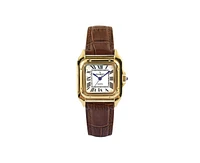 Peugeot Women's 14K Gold-Plated 32mm Tank Shape Brown Leather Strap Watch