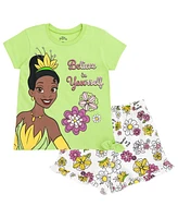 Princess Toddler Girls Disney Frozen Moana Tiana Floral Peplum T-Shirt and French Terry Shorts Outfit Set to