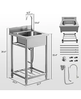 Homcom 22 Inch Stainless Steel Utility Sink with Cold and Hot Water Pipe