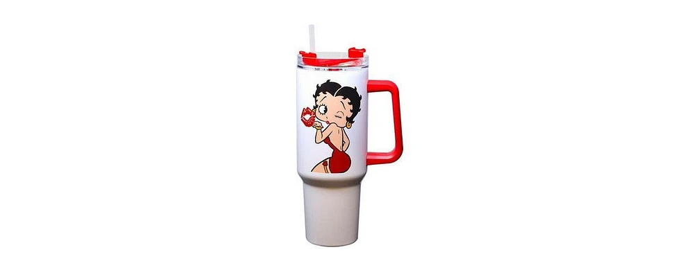 Spoontiques Betty Boop Stainless Steel Double Wall Travel Mug with Straw and Handle, 40 oz