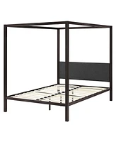 Slickblue Metal Canopy Bed Frame with Upholstered Headboard for Stylish Bedroom Decor