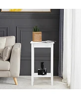 Gymax 2-Tier Nightstand End Side Table Coffee Wooden Legs Bedroom White