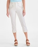 Style & Co Women's Embroidered Mid-Rise Curvy Capri Jeans, Exclusively at Macy's