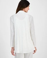 Anne Klein Women's Sequin High-Low Open-Front Cardigan