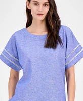 Anne Klein Women's Linen Blend Drop-Shoulder Button-Back Blouse