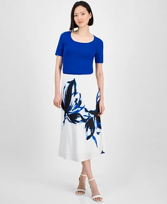 Anne Klein Women's Pull-On Floral Midi Skirt