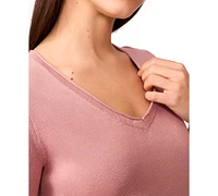 Melissa Paige Women's Rolled V-Neck Elbow-Sleeve Sweater, Regular & Petite