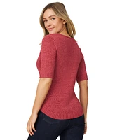 Melissa Paige Women's Elbow-Sleeve Ribbed-Edge Tape-Yarn Sweater