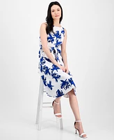 Anne Klein Women's Floral-Print Tie-Waist Sleeveless Dress