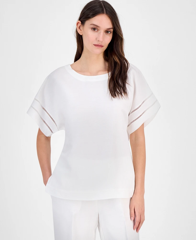 Anne Klein Women's Linen Blend Drop-Shoulder Button-Back Blouse