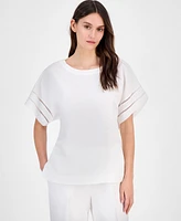 Anne Klein Women's Linen Blend Drop-Shoulder Button-Back Blouse