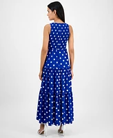 Anne Klein Women's Printed Smocked Tiered Maxi Dress