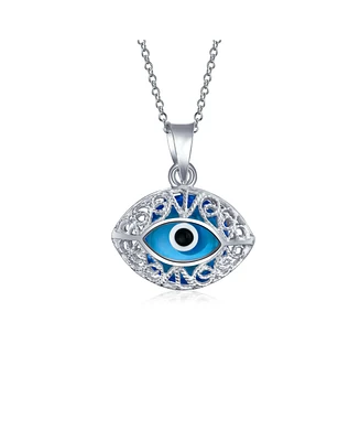 Bling Jewelry Turkish Amulet Nazar Blue Evil Eye Filigree Charm Pendant Necklace Silver