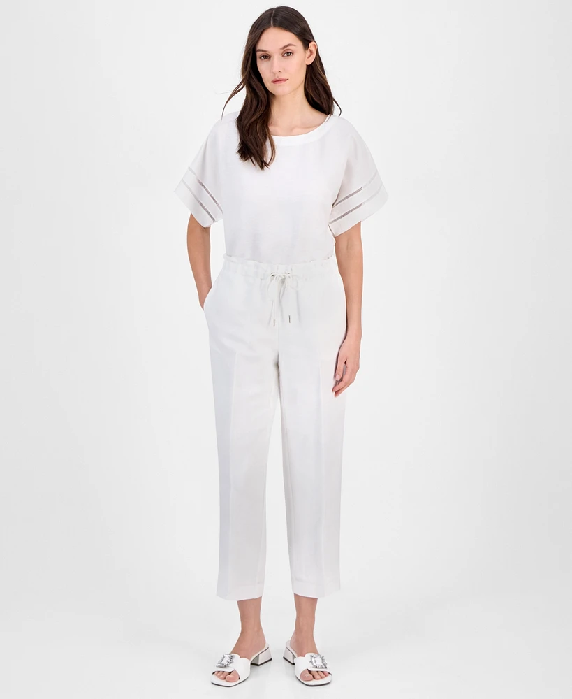 Anne Klein Women's Linen Blend Drawstring-Waist Ankle Pants