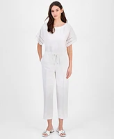 Anne Klein Women's Linen Blend Drawstring-Waist Ankle Pants