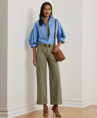 Lauren Ralph Petite Pleated Cotton Twill Wide-Leg Cargo Pants