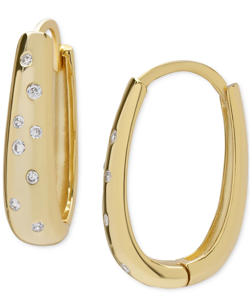 Lab Grown White Sapphire Scatter Oval Hoop Earrings (1/6 ct. t.w.) in 14k Gold-Plated Sterling Silver