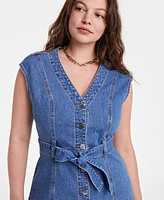 On 34th Women's Sleeveless Belted Denim Midi Dress, Exclusively at Macy's