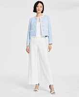 Tahari Asl Womens Open Front Cropped Boucle Jacket Wide Leg Pants