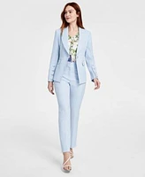 Tahari Asl Womens One Button Twill Blazer Floral Top Flare Leg Pants