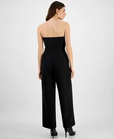 Bar Iii Women's Strapless Button-Front Wide-Leg Jumpsuit, Exclusively at Macy's