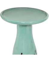 Sunnydaze Decor Classic Ceramic Bird Bath for Outside - Hand-Painted Outdoor Bird Bath Bowl, Uv/Frost-Resistant Finish - Seafoam