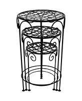 Sunnydaze Decor Metal Iron Black Plant Stand with Scroll Design Set of 3