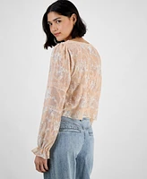 And Now This Women's Pleated Lace-Trim Floral-Print Blouse, Exclusively at Macy's