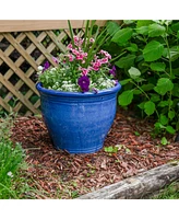 Large Ceramic Planter - Indoor or Outdoor Plant Pot with Drainage Holes - Imperial Blue Glaze Finish - 15" - Chalet