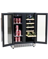 Sunnydaze Decor 20-Bottle/63-Can Capacity Dual-Zone Wine and Beverage Refrigerator with Independent Temperature Control and Led Light