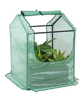 Outdoor Portable Mini Greenhouse Tent with 2 Zippered Side Doors and Iron Tube Frame - Green