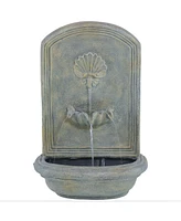 Sunnydaze Decor Seaside 27-Inch Polystone Solar Wall Water Fountain with Battery Backup - French Limestone