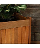 Sunnydaze Decor Meranti Wood 16-Inch Square Planter Box with Teak Oil Finish