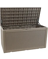 Sunnydaze Decor 100-Gallon Faux Rattan Outdoor Deck Storage Box - Lockable Lid and Side Handles