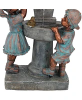 Sunnydaze Decor 30-Inch Boy and Girl at Bird Bath Outdoor Water Fountain - Electric Submersible Pump with Adjustable Flow