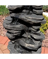 Sunnydaze Decor Rock Falls 39-Inch Polystone Outdoor Water Fountain with Led Lights