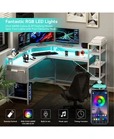 gaomon L Shaped Desk with Power Outlets & Led Lights, 62" Computer Desk