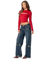 Edikted Women's Slitted Distressed Low Rise Jeans