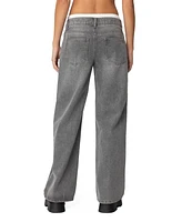 Edikted Womens Drawstring Boxer Detail Jeans