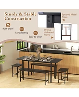 Gouun 5 Piece Dining Table Set for 4-6 with 2 Benches & 2 Stools for Kitchen Dining Room