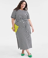 On 34th Trendy Plus Knit Ditsy Stripe Wrap Dress, Exclusively at Macy's