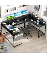 gaomon U Shaped Desk, 126 Inch Gaming Desk with Monitor Stand and Led Lights