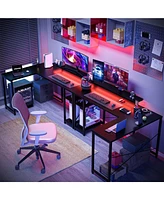 gaomon L Shaped Computer Gaming Desk with Power Outlet & Led Light