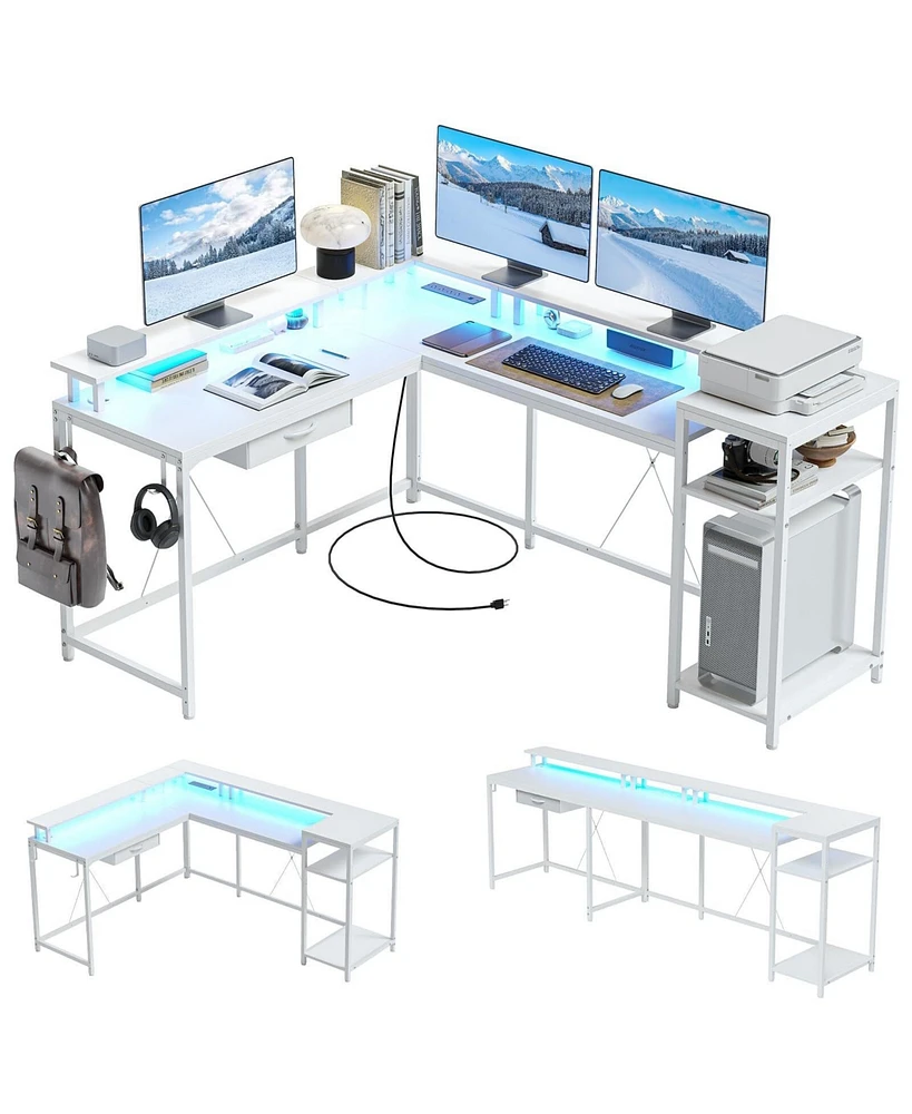 gaomon L Gaming Desk, 68" Home Office Desk with File Drawer & Power Outlet, Computer Corner Desk