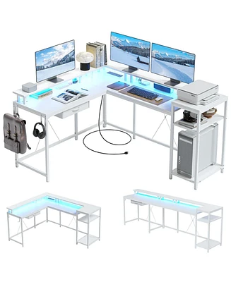 gaomon L Gaming Desk, 68" Home Office Desk with File Drawer & Power Outlet, Computer Corner Desk